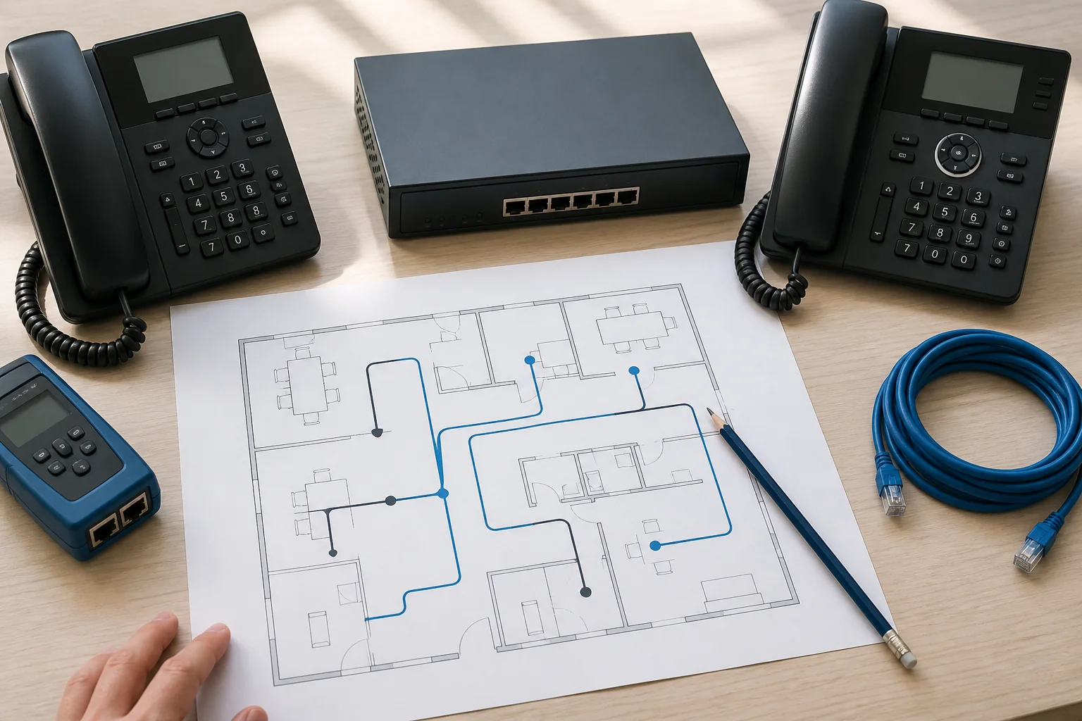 Team discussing a business phone-system setup